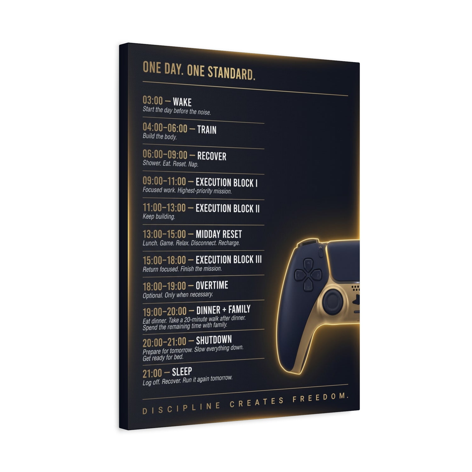Gaming Routine Canvas Print — “One Day. One Standard.” Daily Schedule Poster